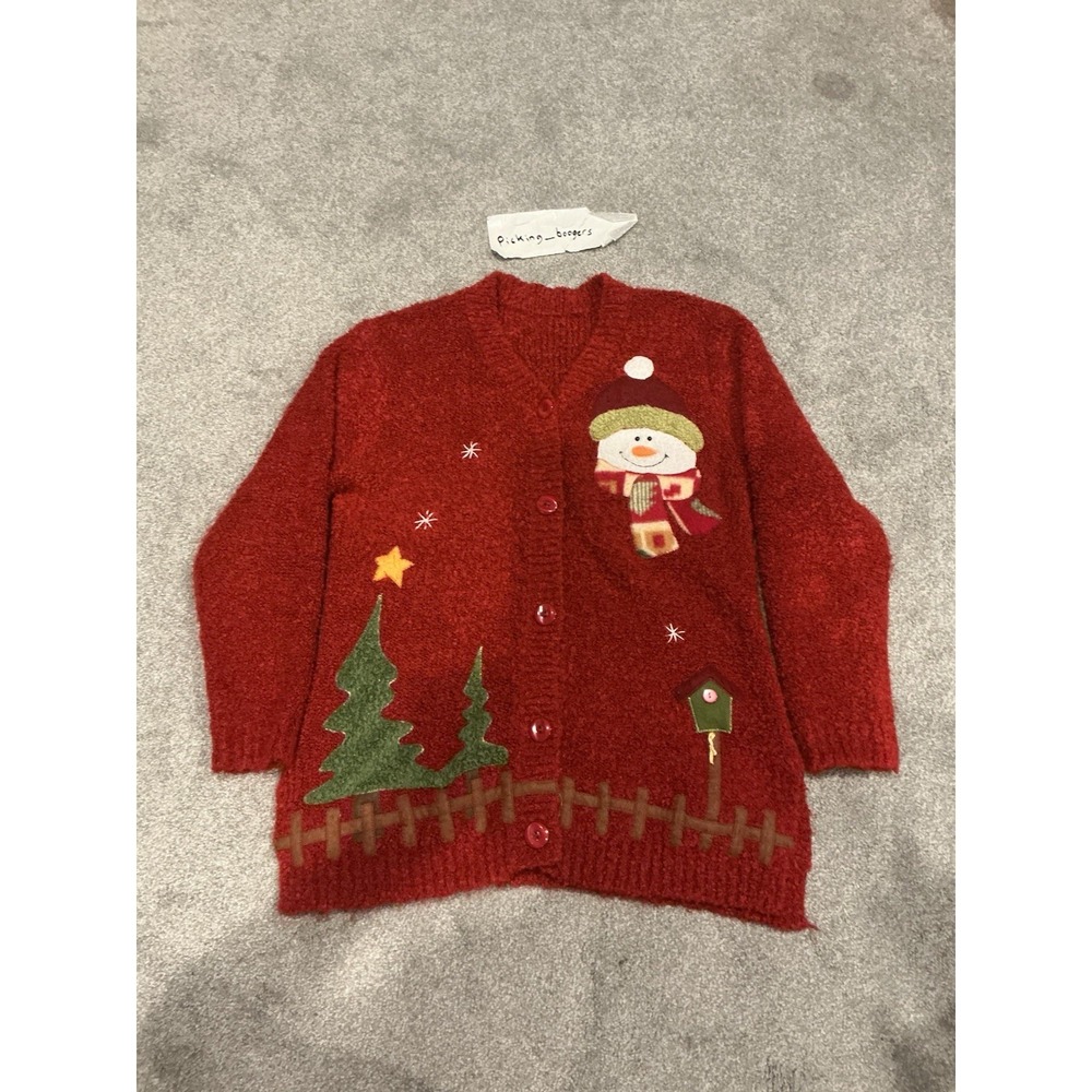 Ugly Christmas Sweater Women's Cardigan Santa Pattern Red, Size Large